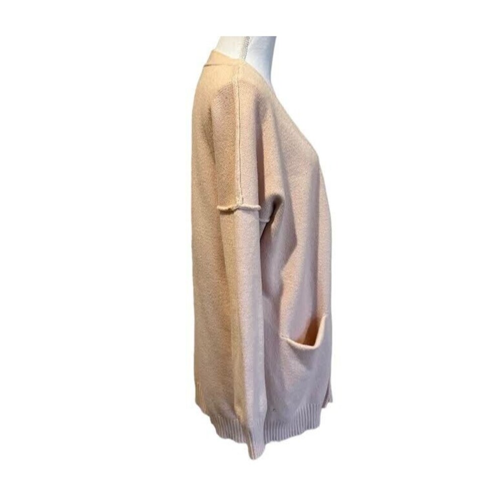 Women's L Deep V Neck Button Down Ribbed Cardigan Knitted Sweater Apricot - Picture 2 of 5
